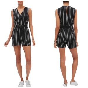 Banana Republic Black Knit Striped Sleeveless V-Neck Keyhole Romper Women Sz 10
